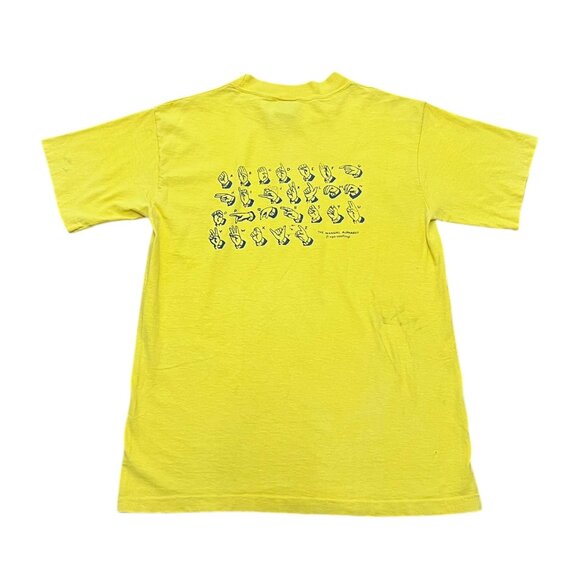 Men’s Vintage Anvil T shirt yellow Sign language 1980s single stitch - Picture 5 of 5